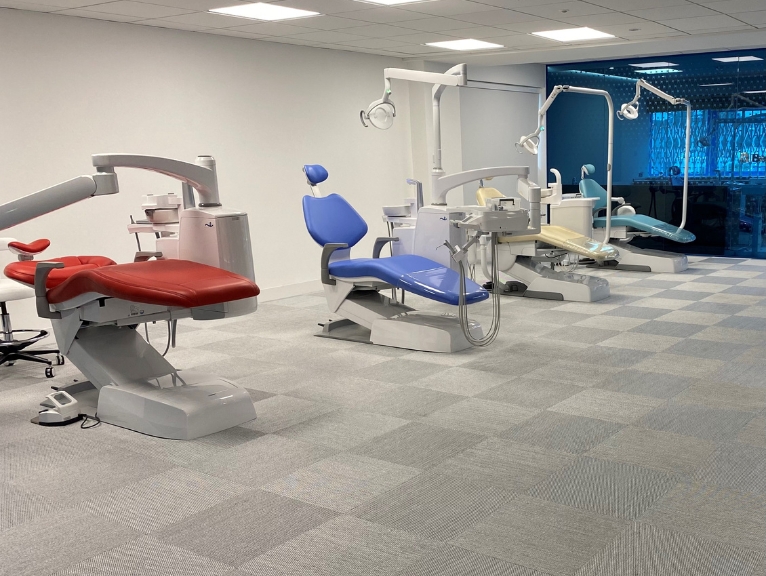 A dental showroom displaying dental chairs