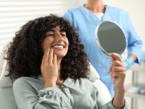 A woman receives dental care on mental health awareness week